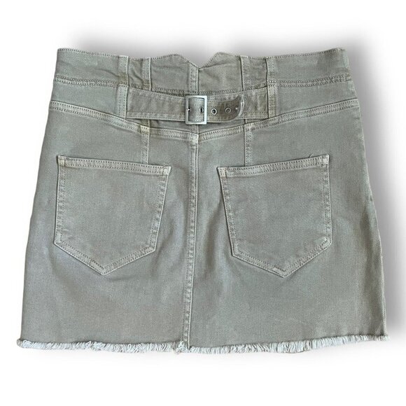 Free People Womens Corsette Denim Mini Skirt Sz 10 Tan Buckle Back Cut Off Boho - Picture 5 of 8